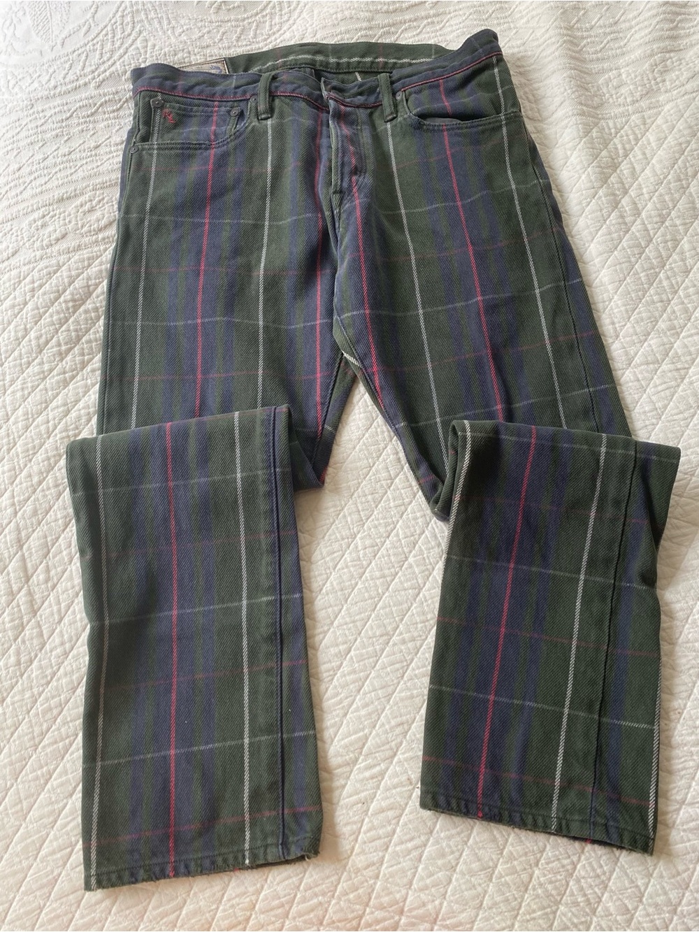 Polo Ralph Lauren Varick Slim Straight Green Plaid Tartan Pants Preppy VTG 32x30